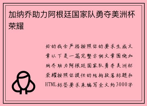 加纳乔助力阿根廷国家队勇夺美洲杯荣耀 加纳乔助力阿根廷国家队勇夺美洲杯荣耀